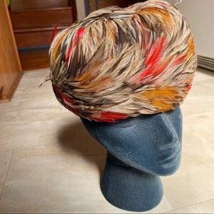 Vintage Bollman 100% Wool Felt Feather Embellished Hat 1940s Style Maximalist